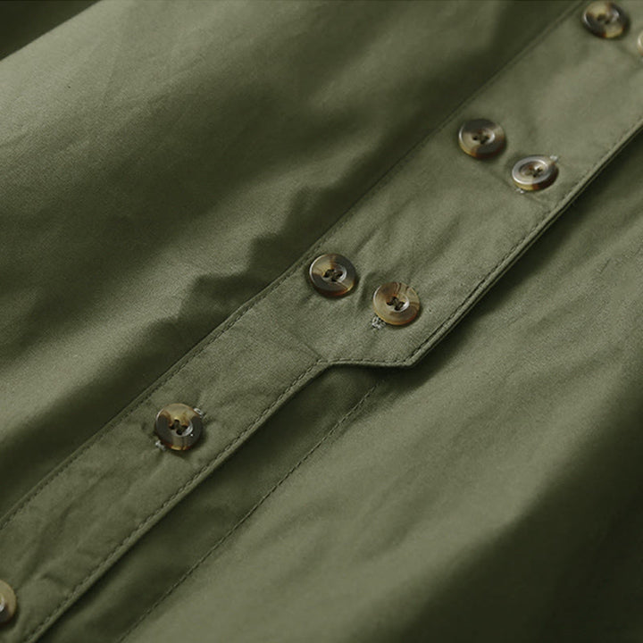 Camisa de algodón de manga larga con solapa y doble botonadura lisa con Buddha Stones para mujer - image 2