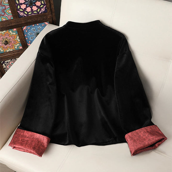 Chaqueta gruesa de manga larga para mujer con diseño de flores colgantes y Buddha Stones  - image 1