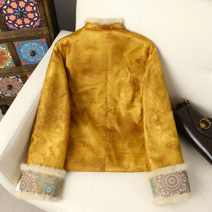 Chaqueta de manga larga y corte grueso para mujer con estampado tradicional chino de Buddha Stones.  - image 1