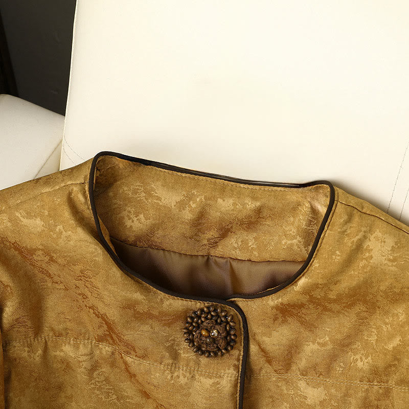 Chaqueta de manga larga gruesa para mujer con bolsillos, estampado jacquard oscuro, botones de rana y Buddha Stones. - image 2