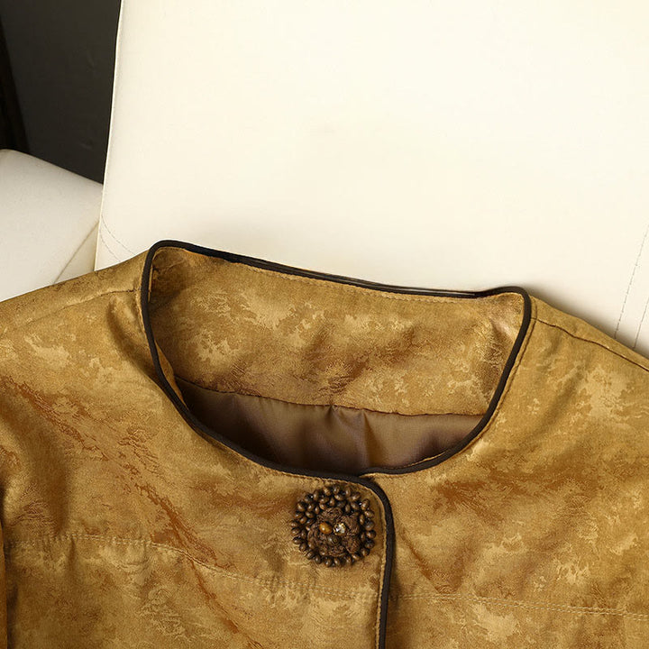 Chaqueta de manga larga gruesa para mujer con bolsillos, estampado jacquard oscuro, botones de rana y Buddha Stones. - image 2