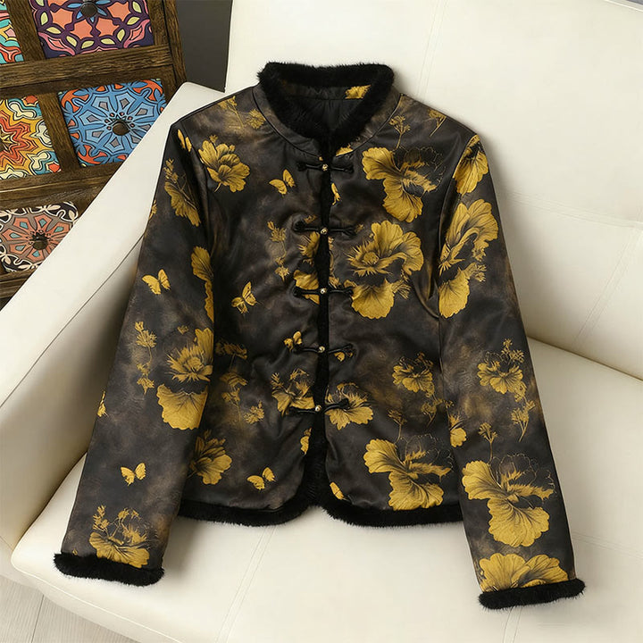 Chaqueta de manga larga y gruesa para mujer con estampado de flores, Buddha Stones.  - Negro - US12, UK/AU16, EU44 (4XL) - image 0