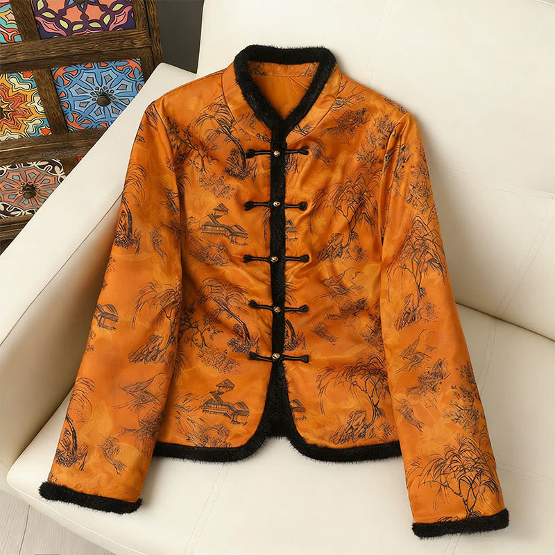 Chaqueta de manga larga y gruesa para mujer con estampado de flores, Buddha Stones.  - Naranja oscuro - US12, UK/AU16, EU44 (4XL) - image 1