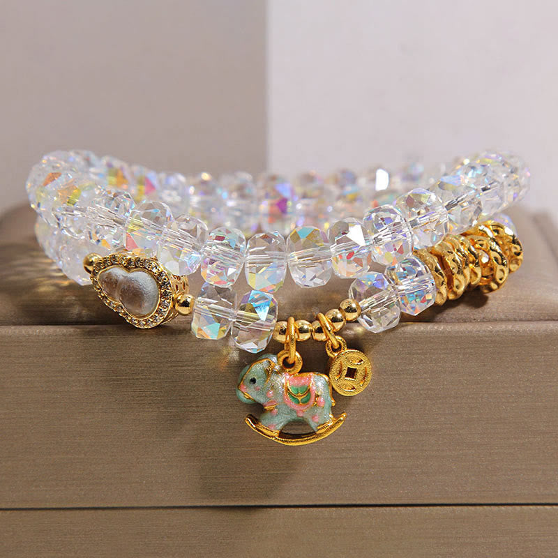 Pulsera de doble vuelta con Buddha Stones, símbolo del zodiaco chino del año del caballo, cristal, cobre y moneda. - Blanco (Circunferencia de la muñeca: 14-15 cm) - image 8