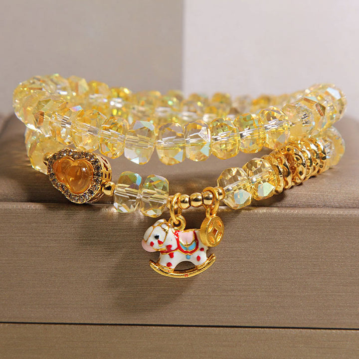 Pulsera de doble vuelta con Buddha Stones, símbolo del zodiaco chino del año del caballo, cristal, cobre y moneda. - Amarillo (Circunferencia de la muñeca: 14-15 cm) - image 1