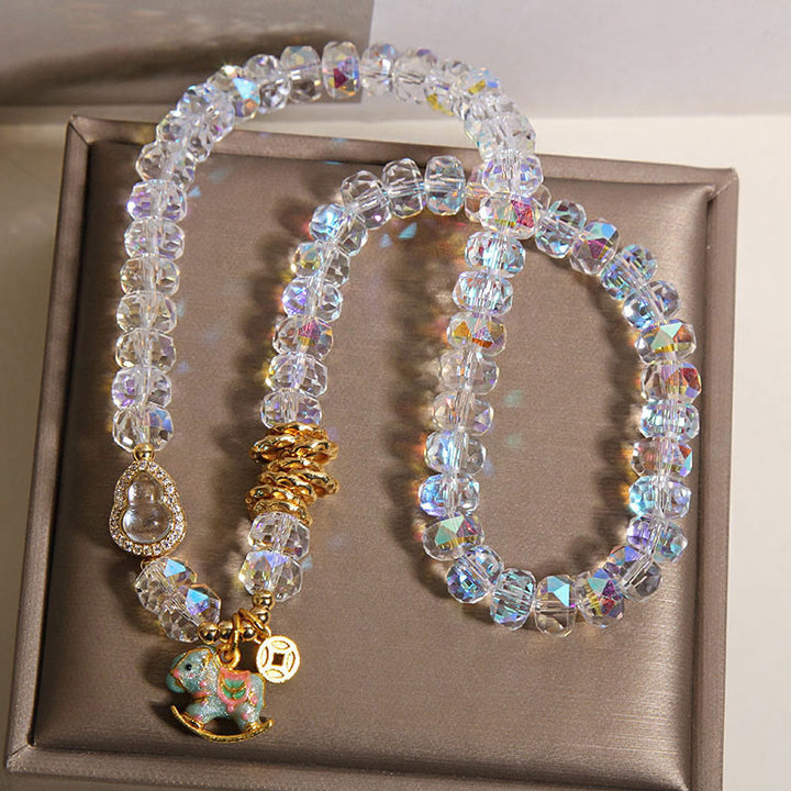 Pulsera de doble vuelta con Buddha Stones, símbolo del zodiaco chino del año del caballo, cristal, cobre y moneda. - image 11