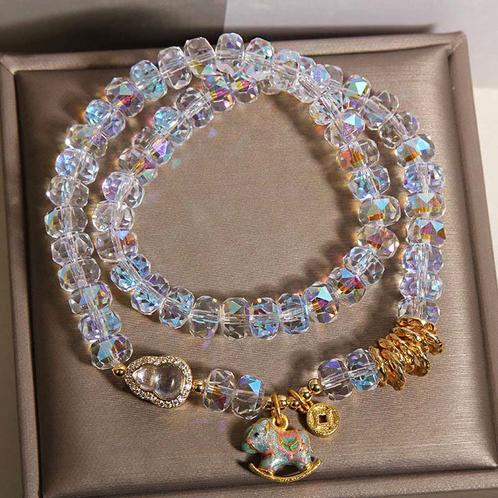 Pulsera de doble vuelta con Buddha Stones, símbolo del zodiaco chino del año del caballo, cristal, cobre y moneda. - image 9
