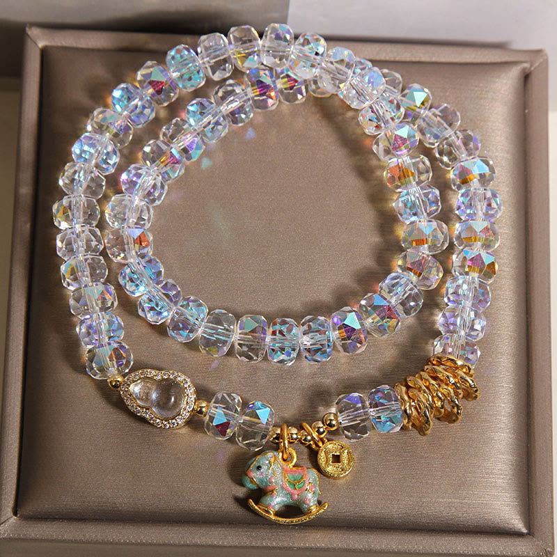 Pulsera de doble vuelta con Buddha Stones, símbolo del zodiaco chino del año del caballo, cristal, cobre y moneda. - image 12