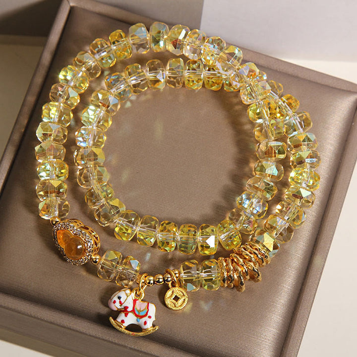 Pulsera de doble vuelta con Buddha Stones, símbolo del zodiaco chino del año del caballo, cristal, cobre y moneda. - image 2