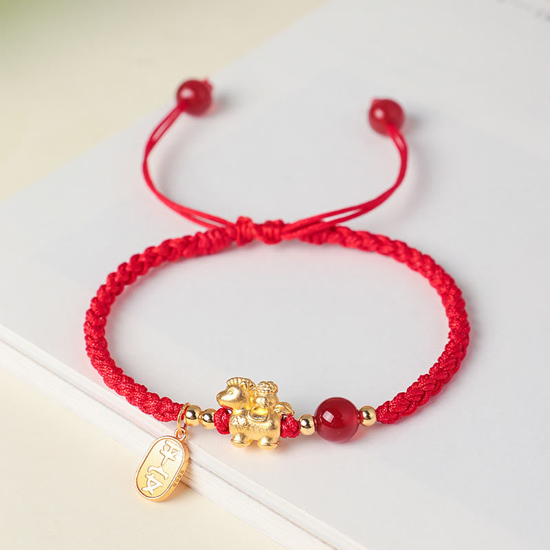 Pulsera de plata de ley 999 con Buddha Stones, Año del Caballo, símbolo de paz, prosperidad y éxito. - Rojo (Circunferencia de la muñeca: 14-18 cm) - image 0