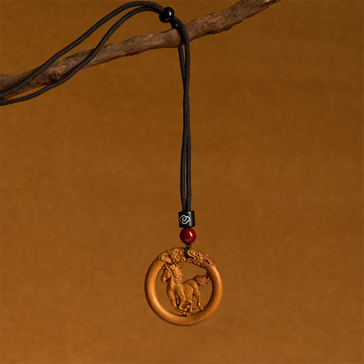 Collar con Buddha Stones y madera de melocotón del zodiaco chino del año del caballo para alejar los malos espíritus. - image 2
