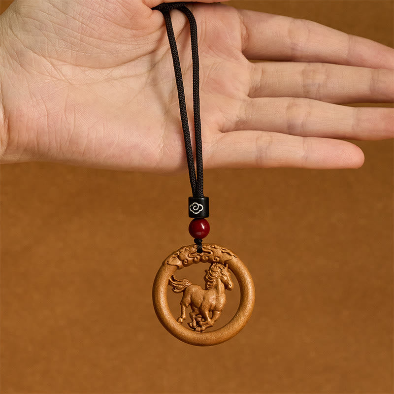 Collar con Buddha Stones y madera de melocotón del zodiaco chino del año del caballo para alejar los malos espíritus. - image 3
