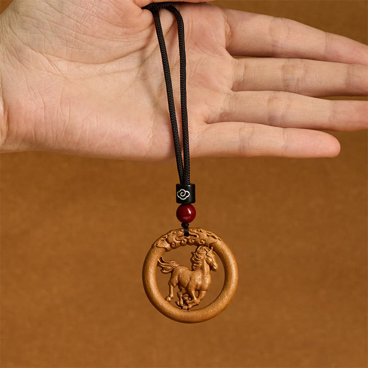 Collar con Buddha Stones y madera de melocotón del zodiaco chino del año del caballo para alejar los malos espíritus. - image 3