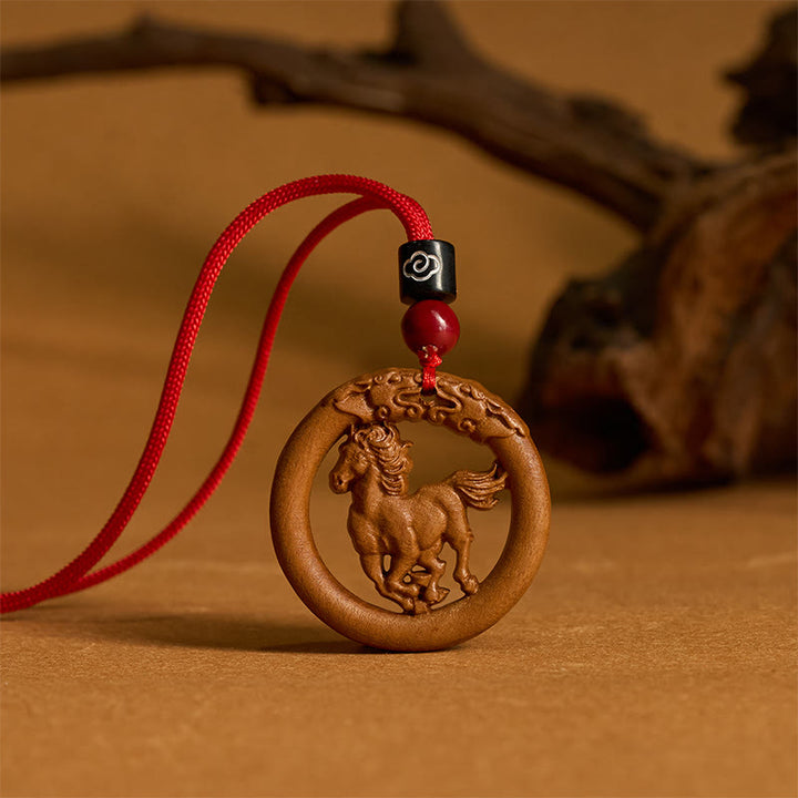 Collar con Buddha Stones y madera de melocotón del zodiaco chino del año del caballo para alejar los malos espíritus. - image 9