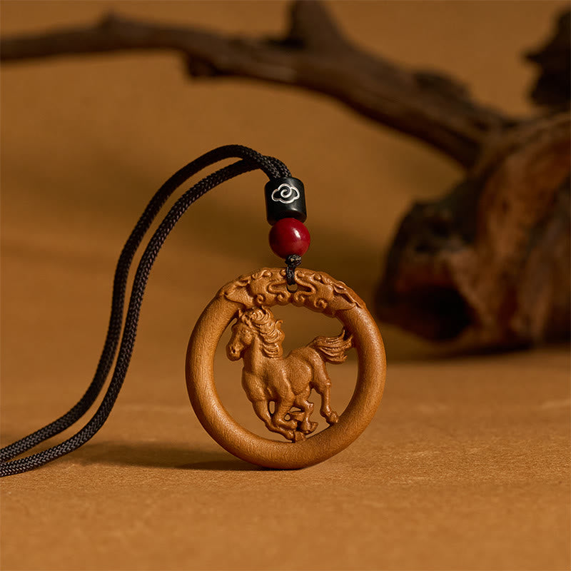 Collar con Buddha Stones y madera de melocotón del zodiaco chino del año del caballo para alejar los malos espíritus. - image 1