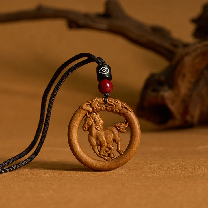 Collar con Buddha Stones y madera de melocotón del zodiaco chino del año del caballo para alejar los malos espíritus. - image 1