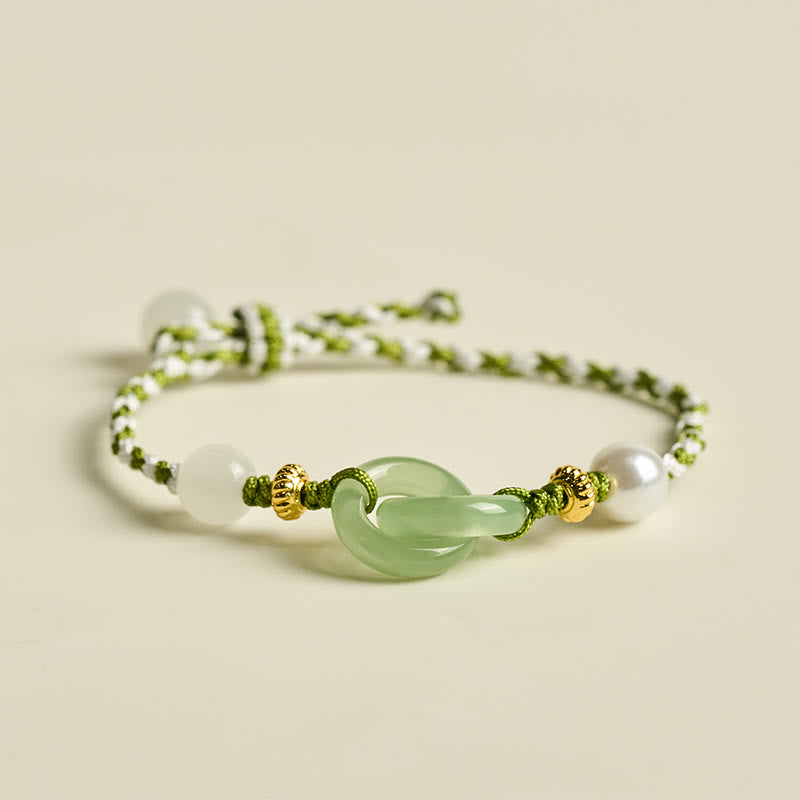 Pulsera de la paz con hebilla de cuerda trenzada y Buddha Stones, símbolo de amor y calma - Cuerda verde y blanca (circunferencia de la muñeca: 15-16 cm) - image 0