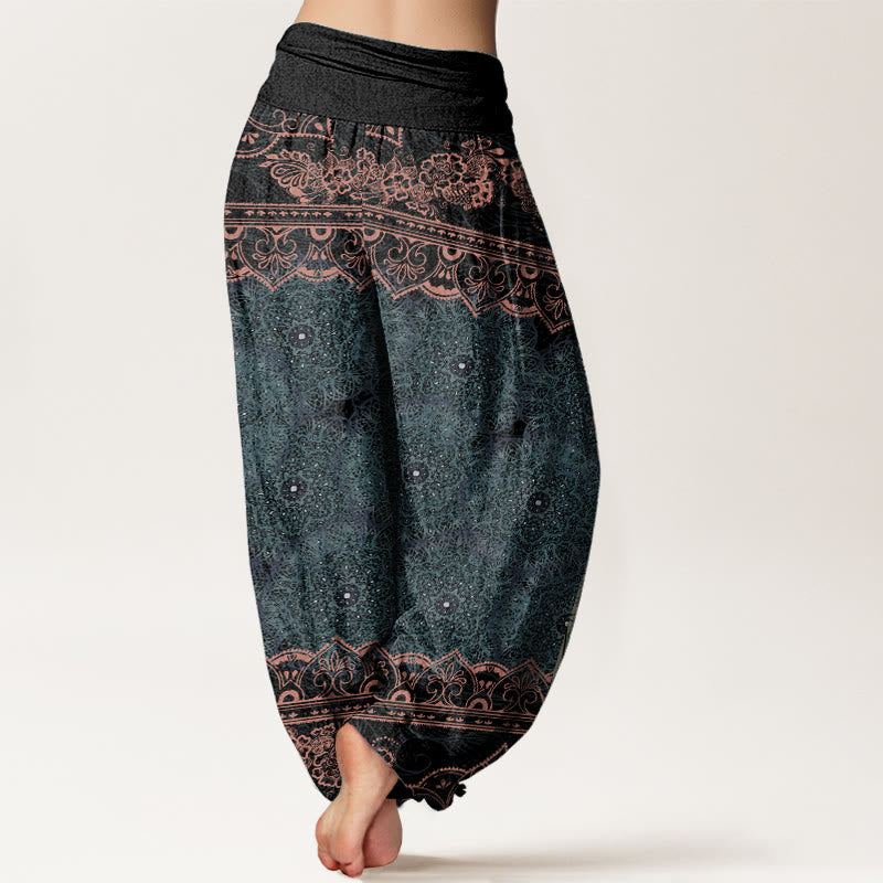 Pantalón tipo harem de cintura elástica para mujer, con diseño elegante de mandalas florales y Buddha Stones en algodón. - image 2