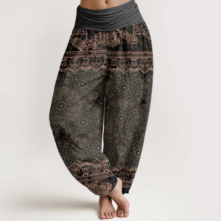 Pantalón tipo harem de cintura elástica para mujer, con diseño elegante de mandalas florales y Buddha Stones en algodón. - Verde oliva - US22，UK/AU26，EU54 (6XL) - image 7