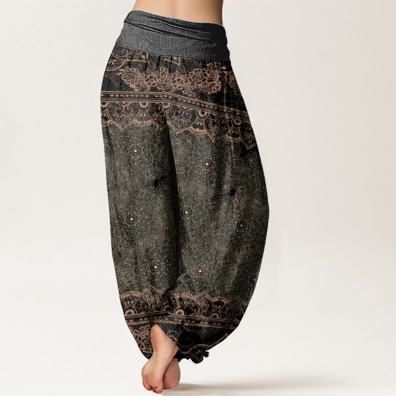 Pantalón tipo harem de cintura elástica para mujer, con diseño elegante de mandalas florales y Buddha Stones en algodón. - image 9