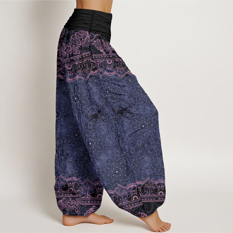 Pantalón tipo harem de cintura elástica para mujer, con diseño elegante de mandalas florales y Buddha Stones en algodón. - image 5