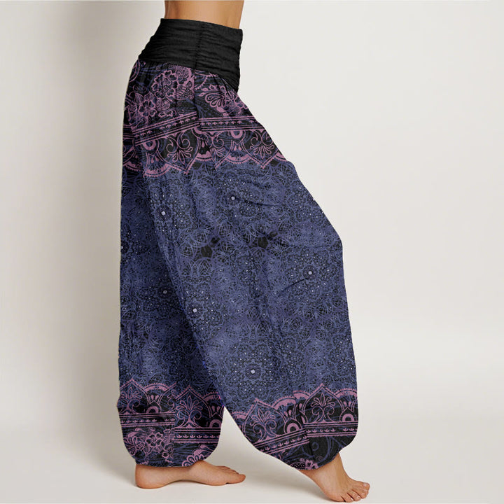 Pantalón tipo harem de cintura elástica para mujer, con diseño elegante de mandalas florales y Buddha Stones en algodón. - image 5