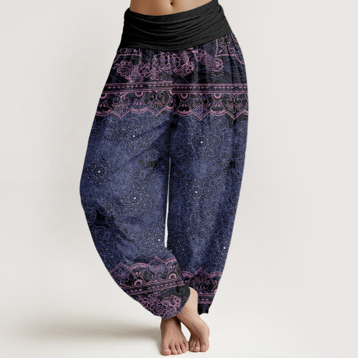 Pantalón tipo harem de cintura elástica para mujer, con diseño elegante de mandalas florales y Buddha Stones en algodón. - Morado medio - US22，UK/AU26，EU54 (6XL) - image 4