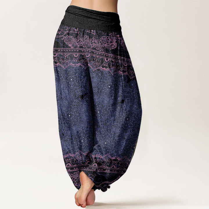 Pantalón tipo harem de cintura elástica para mujer, con diseño elegante de mandalas florales y Buddha Stones en algodón. - image 6