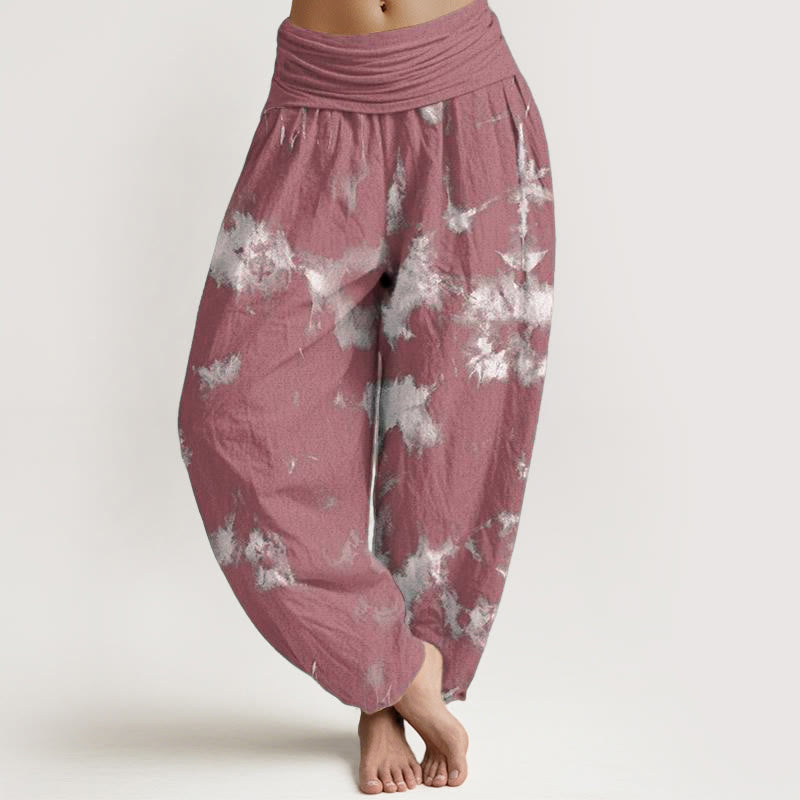 Pantalones bombachos de cintura elástica para mujer con estampado tie-dye de rayas blancas y lunares de algodón con Buddha Stones - Rojo indio - US22，UK/AU26，EU54 (6XL) - image 7