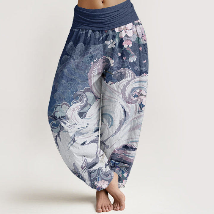 Pantalones bombachos de cintura elástica para mujer con estampado de flores de cerezo y piedras de Buddha Stones, de algodón y zorro. - Marina de guerra - US22，UK/AU26，EU54 (6XL) - image 7