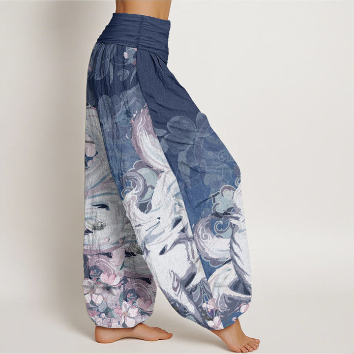 Pantalones bombachos de cintura elástica para mujer con estampado de flores de cerezo y piedras de Buddha Stones, de algodón y zorro. - image 9
