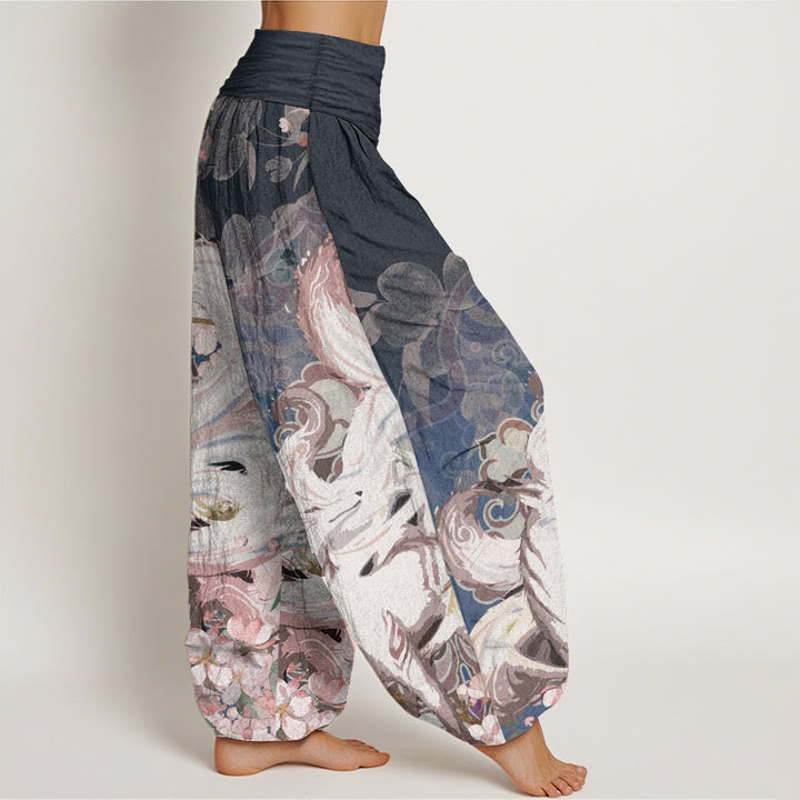 Pantalones bombachos de cintura elástica para mujer con estampado de flores de cerezo y piedras de Buddha Stones, de algodón y zorro. - image 2