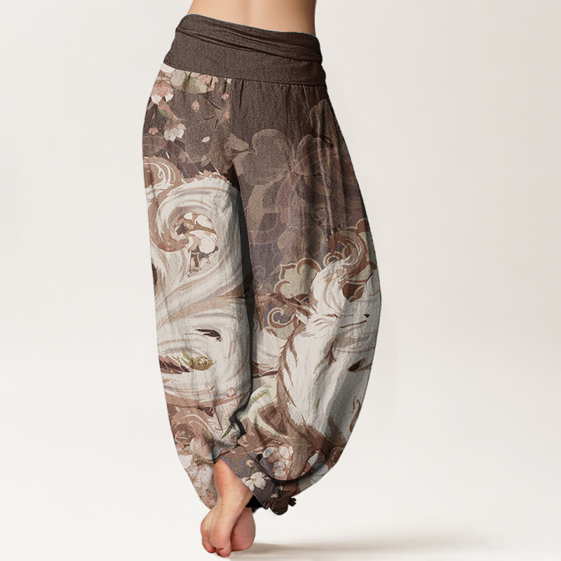 Pantalones bombachos de cintura elástica para mujer con estampado de flores de cerezo y piedras de Buddha Stones, de algodón y zorro. - image 5