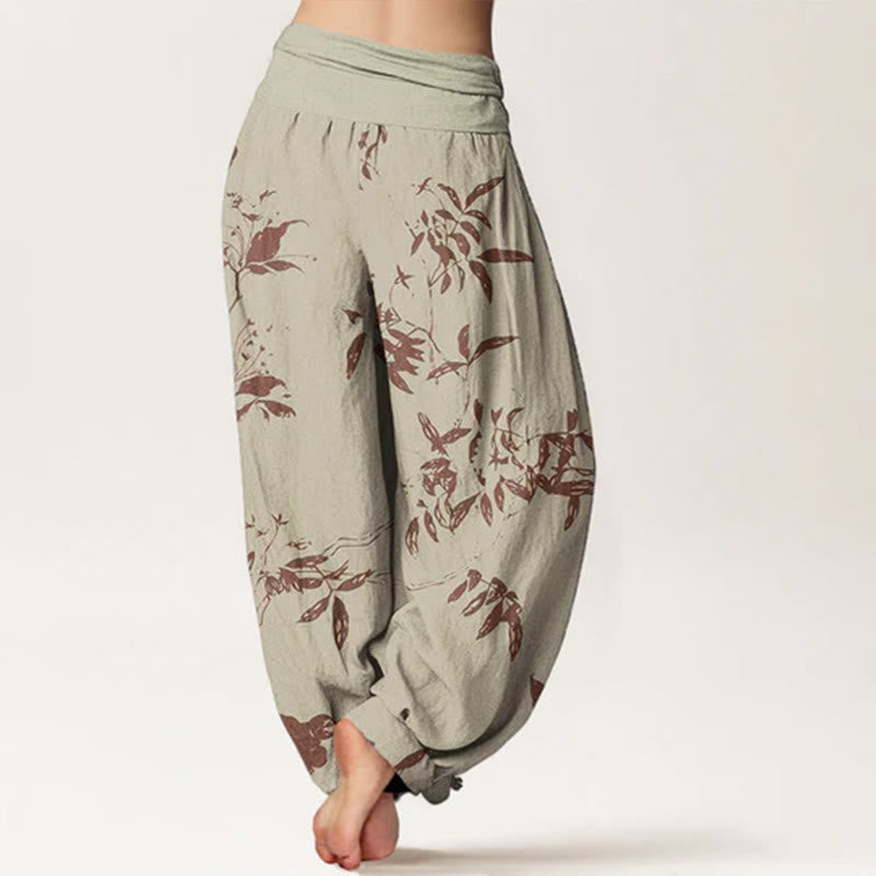 Pantalones bombachos de cintura elástica para mujer con estampado de ramas y piedras de Buddha Stones, de algodón. - image 1