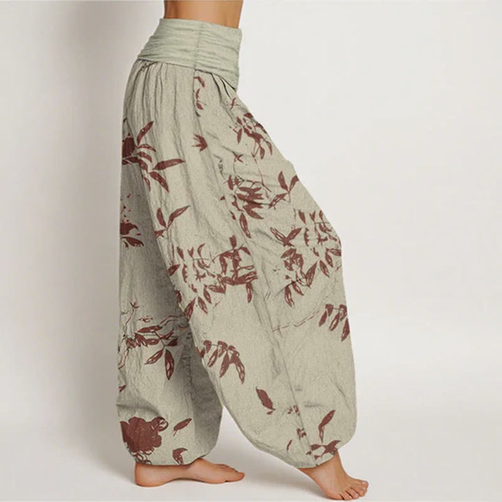 Pantalones bombachos de cintura elástica para mujer con estampado de ramas y piedras de Buddha Stones, de algodón. - image 2