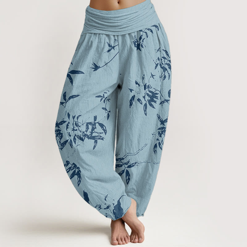 Pantalones bombachos de cintura elástica para mujer con estampado de ramas y piedras de Buddha Stones, de algodón. - Azul cielo profundo - US22，UK/AU26，EU54 (6XL) - image 4