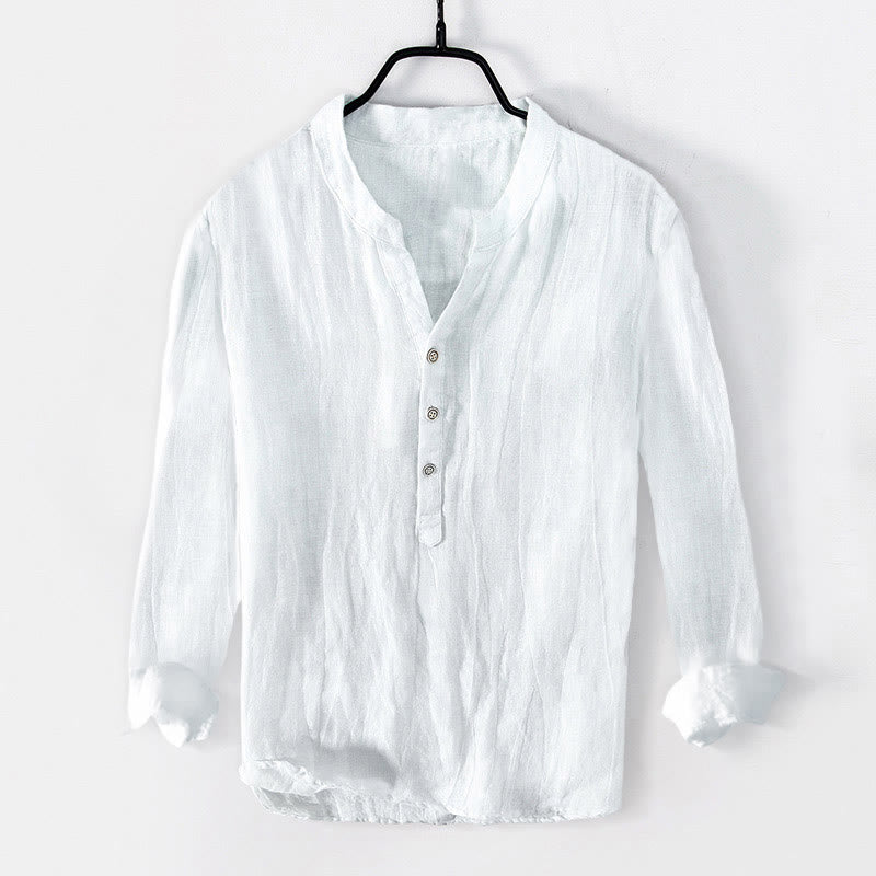 Camisa de manga larga para hombre, de algodón y lino, con estampado de Buddha Stones , peces koi brillantes y loto, con botones a la mitad. - image 7