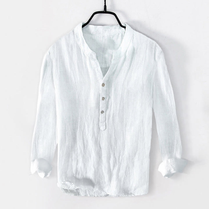 Camisa de manga larga para hombre, de algodón y lino, con estampado de Buddha Stones , peces koi brillantes y loto, con botones a la mitad. - image 7