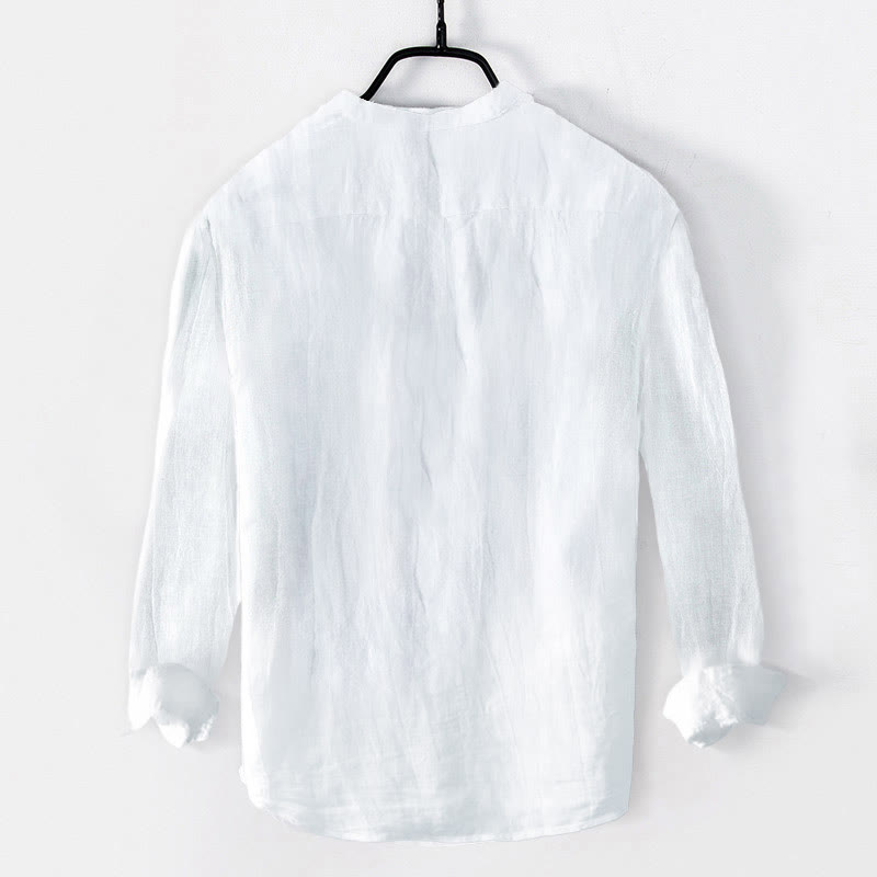 Camisa de manga larga para hombre de algodón y lino con botones a la mitad , Buddha Stones, caracteres chinos, pino y bambú. - image 1