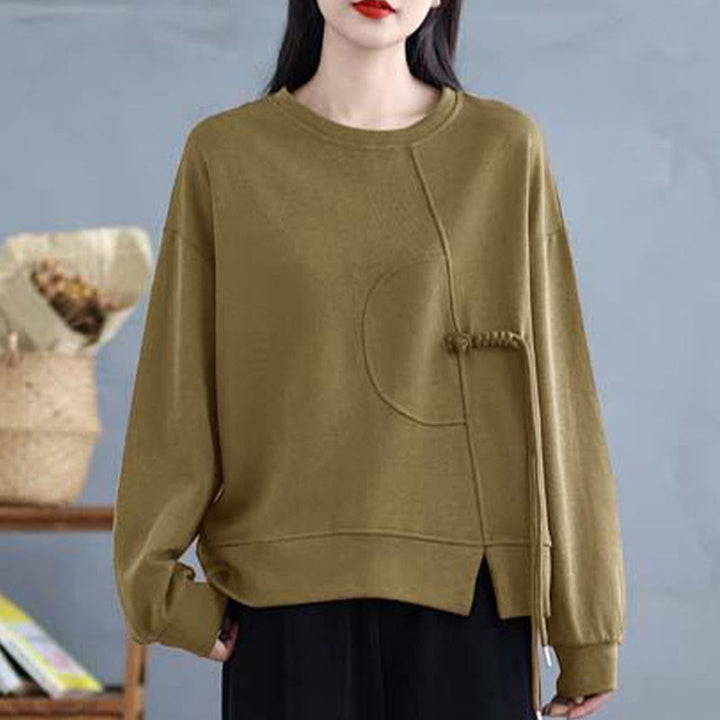 Sudadera de manga larga para mujer, cuello redondo, diseño liso con botones de rana y Buddha Stones. - image 22