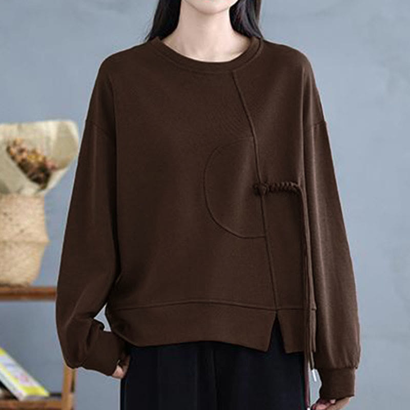 Sudadera de manga larga para mujer, cuello redondo, diseño liso con botones de rana y Buddha Stones. - image 4