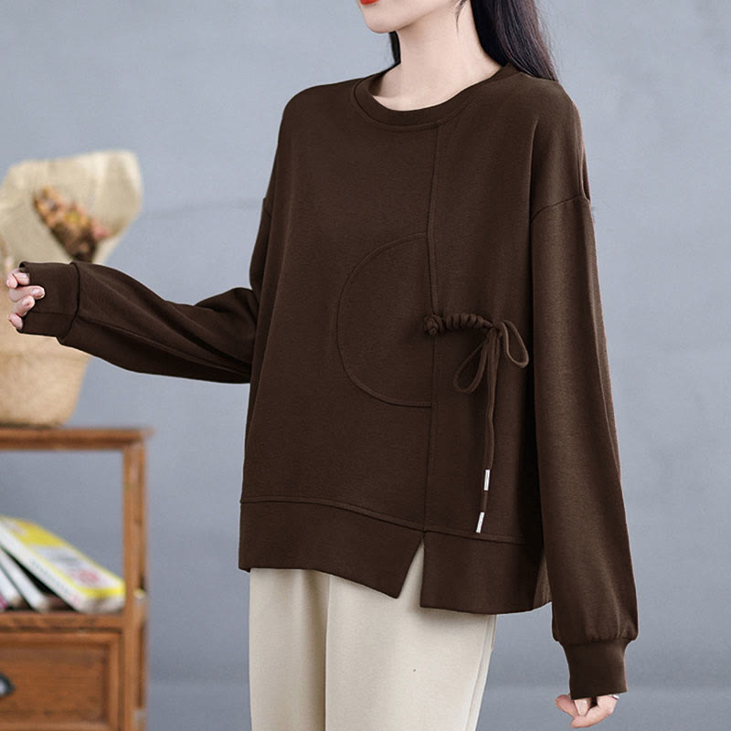 Sudadera de manga larga para mujer, cuello redondo, diseño liso con botones de rana y Buddha Stones. - image 2