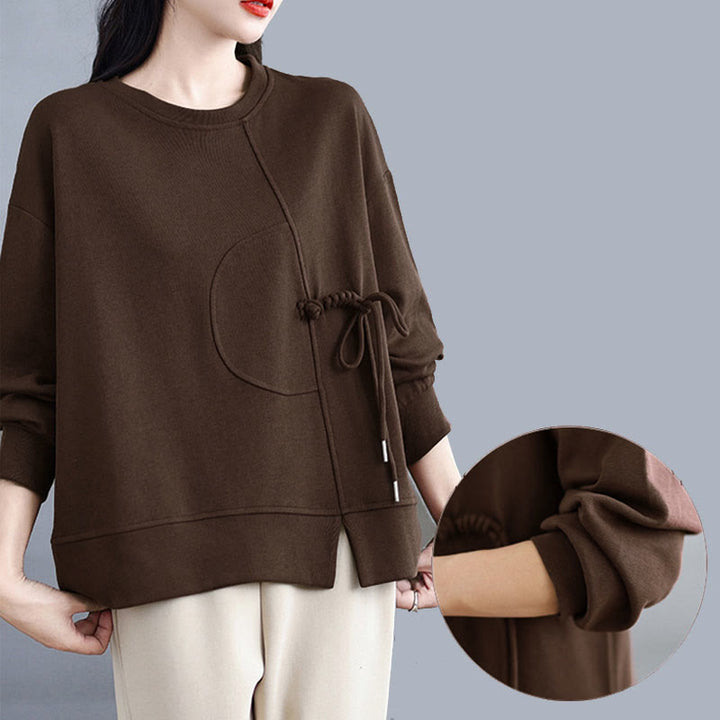 Sudadera de manga larga para mujer, cuello redondo, diseño liso con botones de rana y Buddha Stones. - image 10