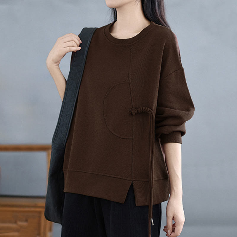 Sudadera de manga larga para mujer, cuello redondo, diseño liso con botones de rana y Buddha Stones. - image 7