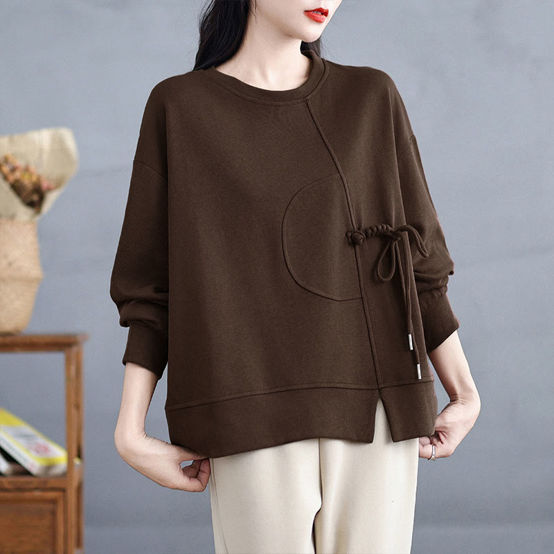 Sudadera de manga larga para mujer, cuello redondo, diseño liso con botones de rana y Buddha Stones. - image 3