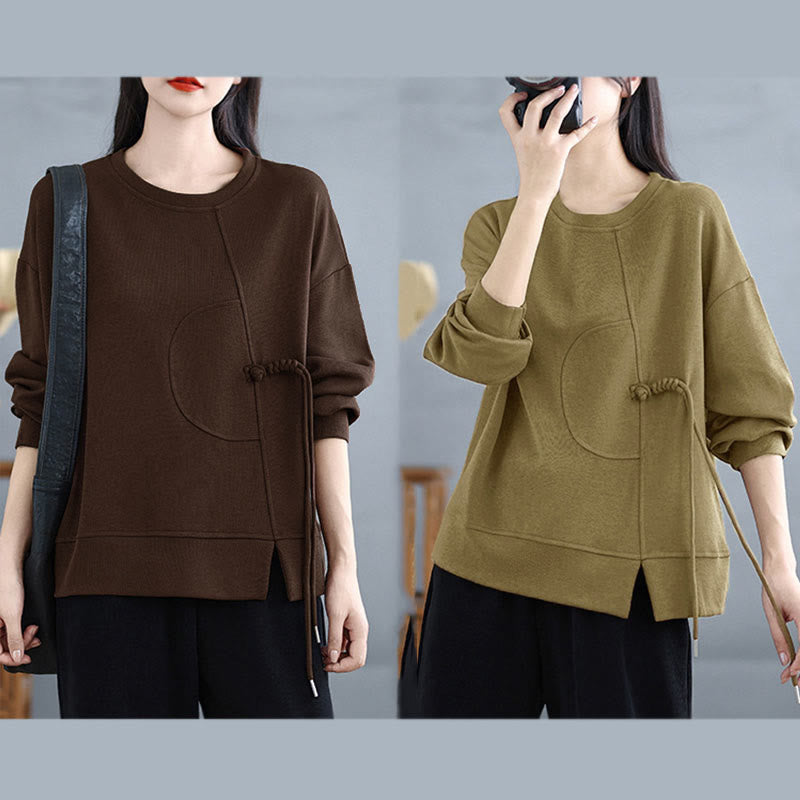 Sudadera de manga larga para mujer, cuello redondo, diseño liso con botones de rana y Buddha Stones. - image 25