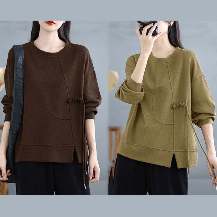 Sudadera de manga larga para mujer, cuello redondo, diseño liso con botones de rana y Buddha Stones. - image 25