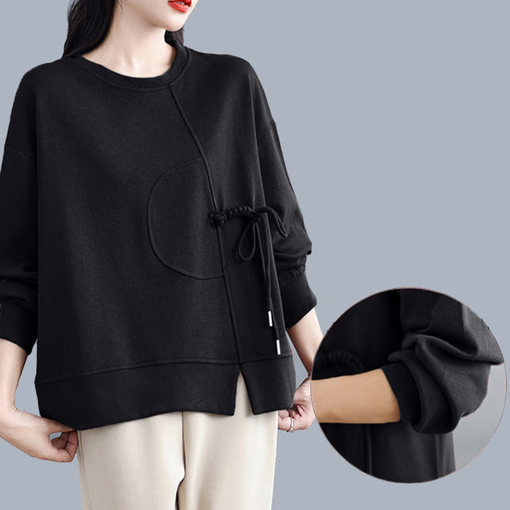 Sudadera de manga larga para mujer, cuello redondo, diseño liso con botones de rana y Buddha Stones. - image 19