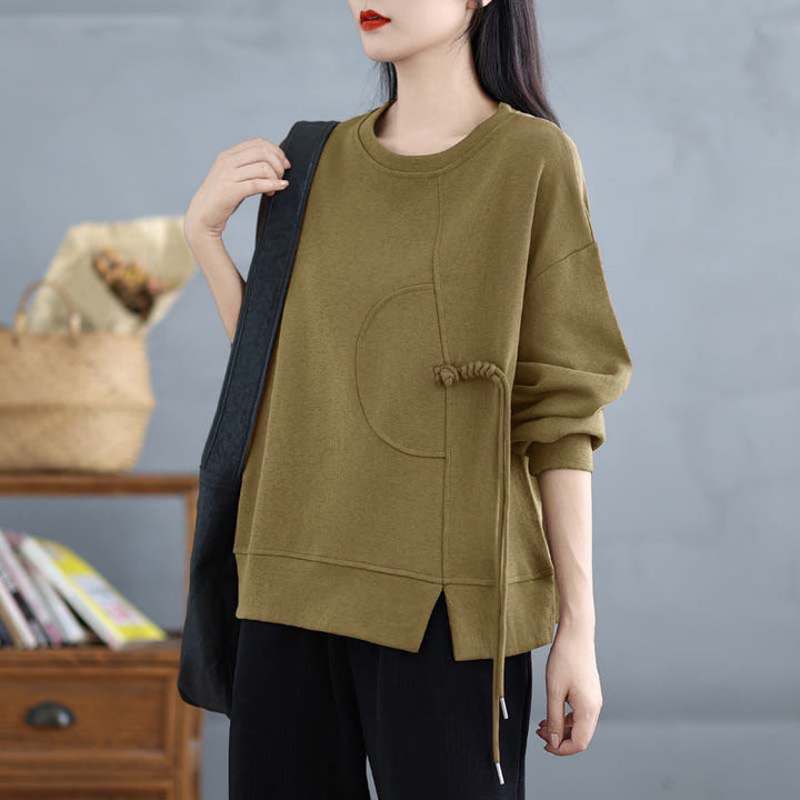 Sudadera de manga larga para mujer, cuello redondo, diseño liso con botones de rana y Buddha Stones. - image 21