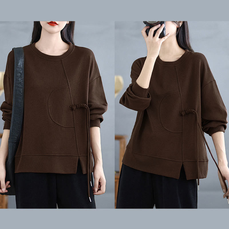 Sudadera de manga larga para mujer, cuello redondo, diseño liso con botones de rana y Buddha Stones. - image 11